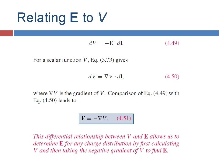 Relating E to V 