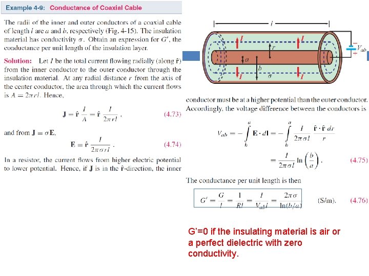 G’=0 if the insulating material is air or a perfect dielectric with zero conductivity.