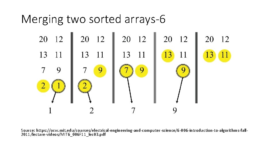 Merging two sorted arrays-6 Source: https: //ocw. mit. edu/courses/electrical-engineering-and-computer-science/6 -006 -introduction-to-algorithms-fall 2011/lecture-videos/MIT 6_006 F