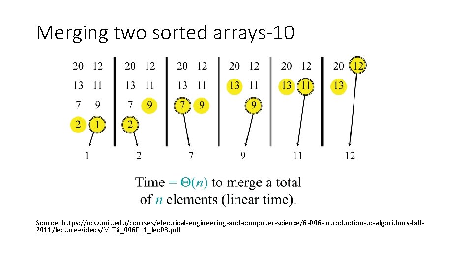 Merging two sorted arrays-10 Source: https: //ocw. mit. edu/courses/electrical-engineering-and-computer-science/6 -006 -introduction-to-algorithms-fall 2011/lecture-videos/MIT 6_006 F