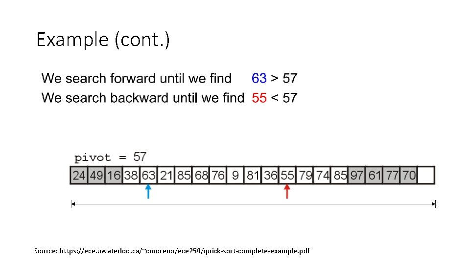 Example (cont. ) Source: https: //ece. uwaterloo. ca/~cmoreno/ece 250/quick-sort-complete-example. pdf Example (cont. ) Source: https: //ece. uwaterloo. ca/~cmoreno/ece 250/quick-sort-complete-example. pdf