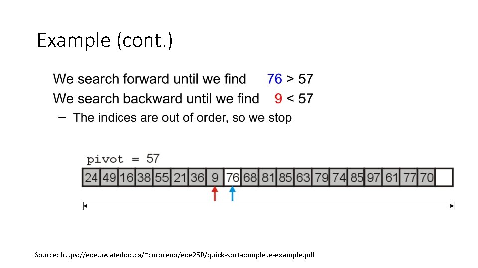 Example (cont. ) Source: https: //ece. uwaterloo. ca/~cmoreno/ece 250/quick-sort-complete-example. pdf 