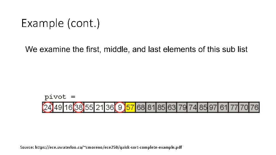 Example (cont. ) Source: https: //ece. uwaterloo. ca/~cmoreno/ece 250/quick-sort-complete-example. pdf 