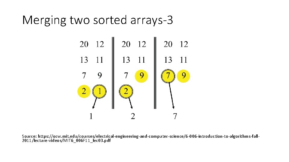 Merging two sorted arrays-3 Source: https: //ocw. mit. edu/courses/electrical-engineering-and-computer-science/6 -006 -introduction-to-algorithms-fall 2011/lecture-videos/MIT 6_006 F Merging two sorted arrays-3 Source: https: //ocw. mit. edu/courses/electrical-engineering-and-computer-science/6 -006 -introduction-to-algorithms-fall 2011/lecture-videos/MIT 6_006 F