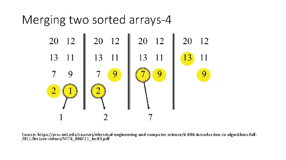 Merging two sorted arrays-4 Source: https: //ocw. mit. edu/courses/electrical-engineering-and-computer-science/6 -006 -introduction-to-algorithms-fall 2011/lecture-videos/MIT 6_006 F