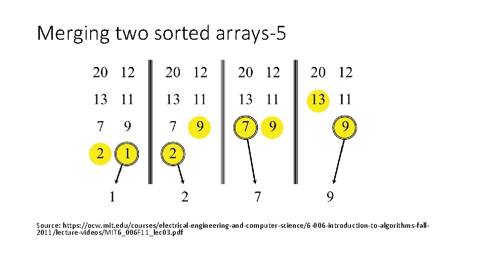Merging two sorted arrays-5 Source: https: //ocw. mit. edu/courses/electrical-engineering-and-computer-science/6 -006 -introduction-to-algorithms-fall 2011/lecture-videos/MIT 6_006 F Merging two sorted arrays-5 Source: https: //ocw. mit. edu/courses/electrical-engineering-and-computer-science/6 -006 -introduction-to-algorithms-fall 2011/lecture-videos/MIT 6_006 F