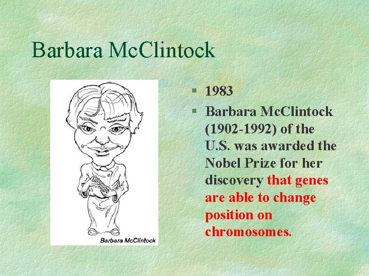 Barbara Mc. Clintock § 1983 § Barbara Mc. Clintock (1902 -1992) of the U.