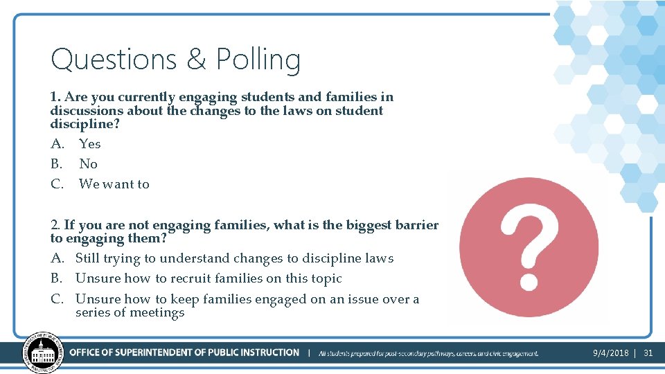 Questions & Polling 2 1. Are you currently engaging students and families in discussions