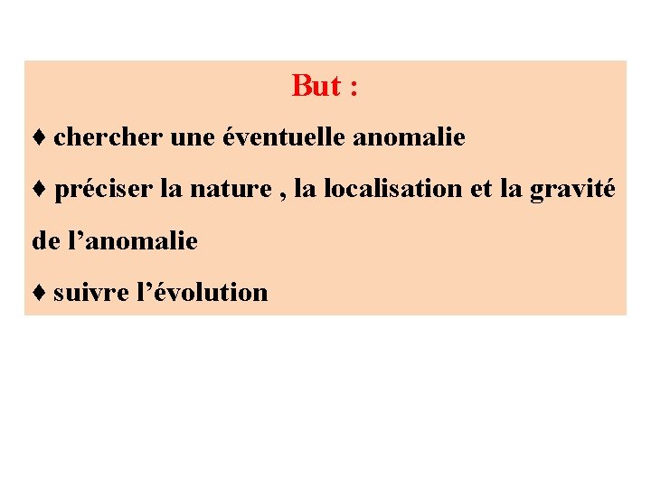 But : ♦ cher une éventuelle anomalie ♦ préciser la nature , la localisation