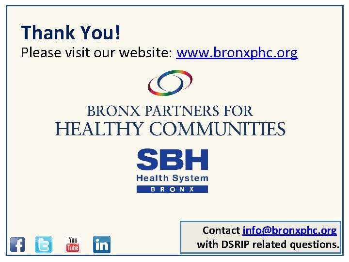 Thank You! Please visit our website: www. bronxphc. org Contact info@bronxphc. org with DSRIP