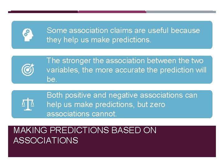 Some association claims are useful because they help us make predictions. The stronger the