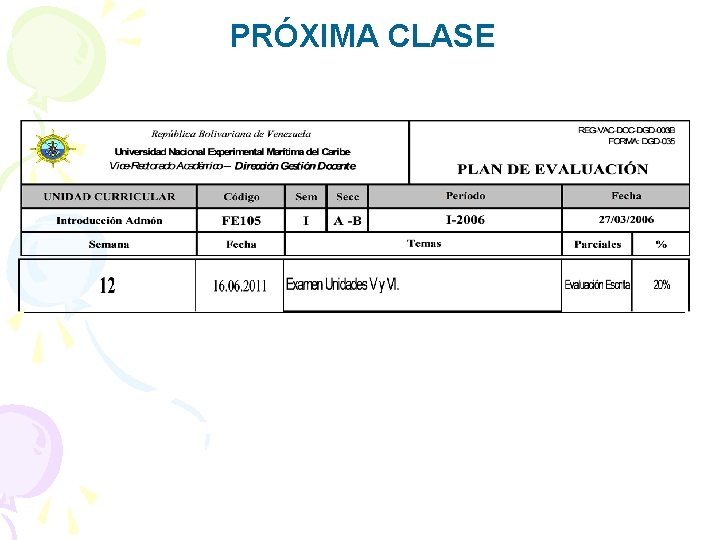 PRÓXIMA CLASE 