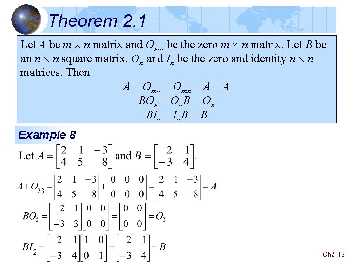 Theorem 2. 1 Let A be m n matrix and Omn be the zero