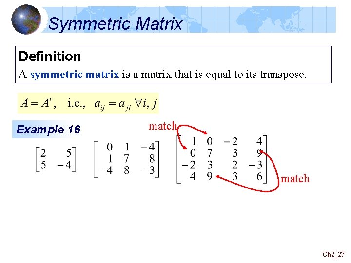 Symmetric Matrix Definition A symmetric matrix is a matrix that is equal to its