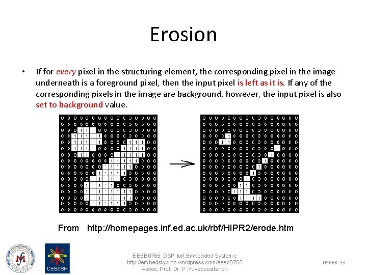 Erosion • If for every pixel in the structuring element, the corresponding pixel in