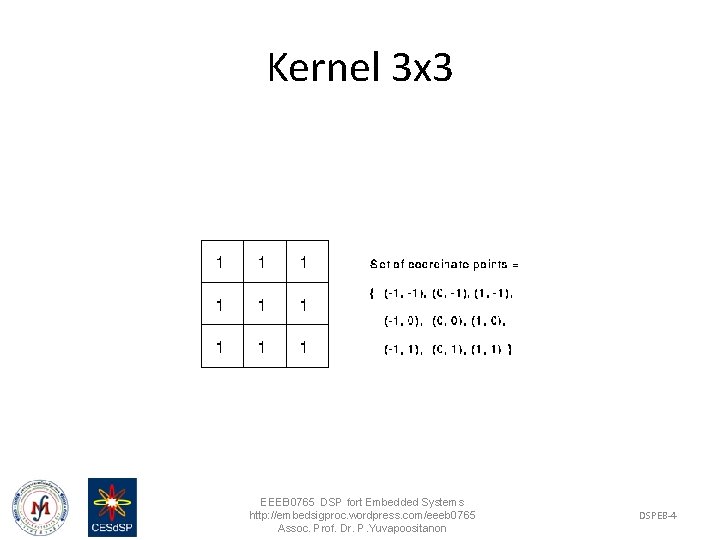 Kernel 3 x 3 EEEB 0765 DSP fort Embedded Systems http: //embedsigproc. wordpress. com/eeeb