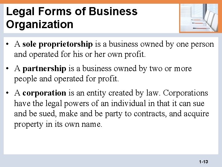 Legal Forms of Business Organization • A sole proprietorship is a business owned by Legal Forms of Business Organization • A sole proprietorship is a business owned by