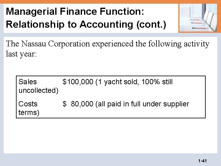 Managerial Finance Function: Relationship to Accounting (cont. ) The Nassau Corporation experienced the following Managerial Finance Function: Relationship to Accounting (cont. ) The Nassau Corporation experienced the following