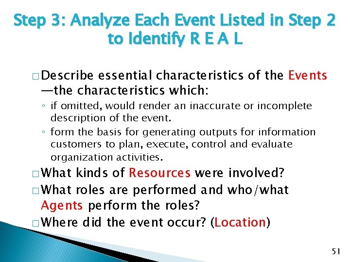 Step 3: Analyze Each Event Listed in Step 2 to Identify R E A