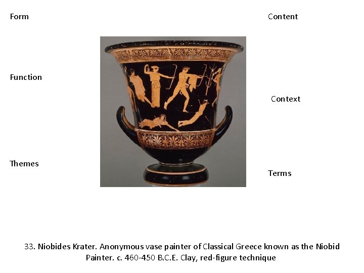 Form Content Function Context Themes Terms 33. Niobides Krater. Anonymous vase painter of Classical