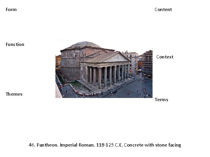 Form Content Function Context Themes Terms 46. Pantheon. Imperial Roman. 118 -125 C. E.