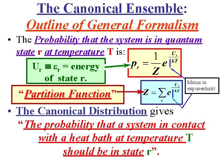 The Canonical Ensemble: Outline of General Formalism • The Probability that the system is