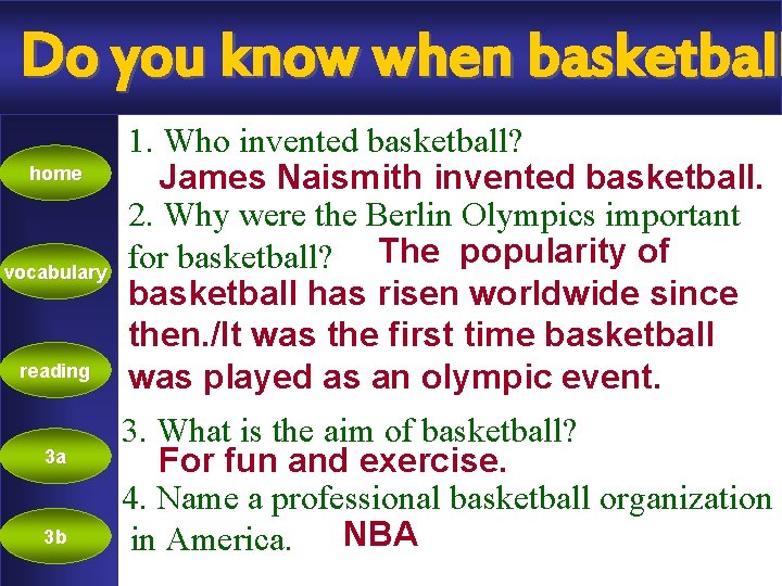 Do you know when basketball home vocabulary reading 3 a 3 b 1. Who