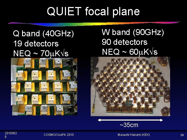 QUIET focal plane Q band (40 GHz) 19 detectors NEQ ~ 70 m. K