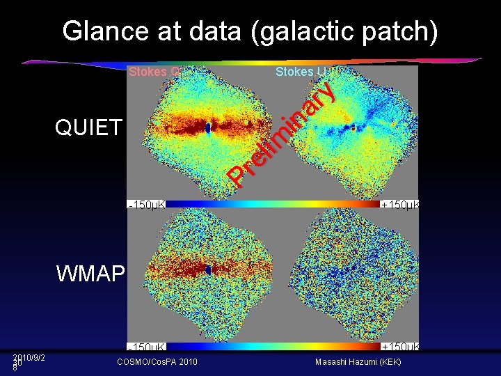 Glance at data (galactic patch) Stokes U Pr el im in ar y Stokes