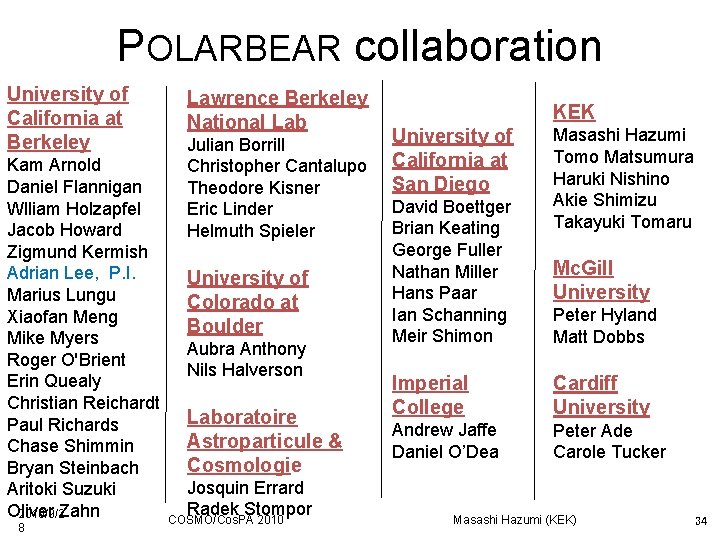 POLARBEAR collaboration University of California at Berkeley Kam Arnold Daniel Flannigan Wlliam Holzapfel Jacob