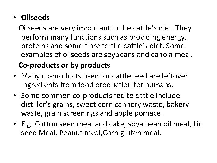  • Oilseeds are very important in the cattle’s diet. They perform many functions