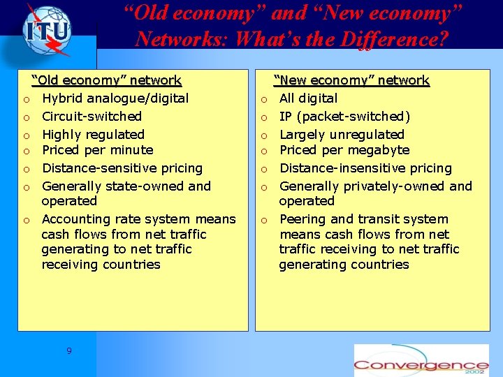 “Old economy” and “New economy” Networks: What’s the Difference? “Old economy” network o Hybrid