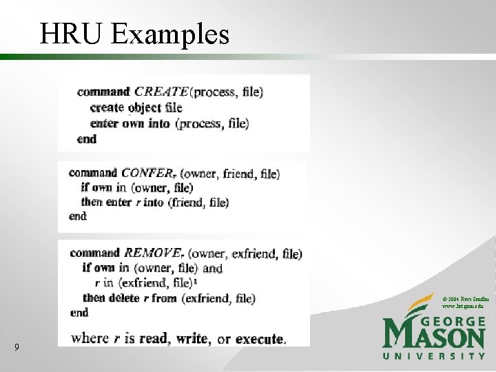 HRU Examples © 2004 Ravi Sandhu www. list. gmu. edu 9 HRU Examples © 2004 Ravi Sandhu www. list. gmu. edu 9