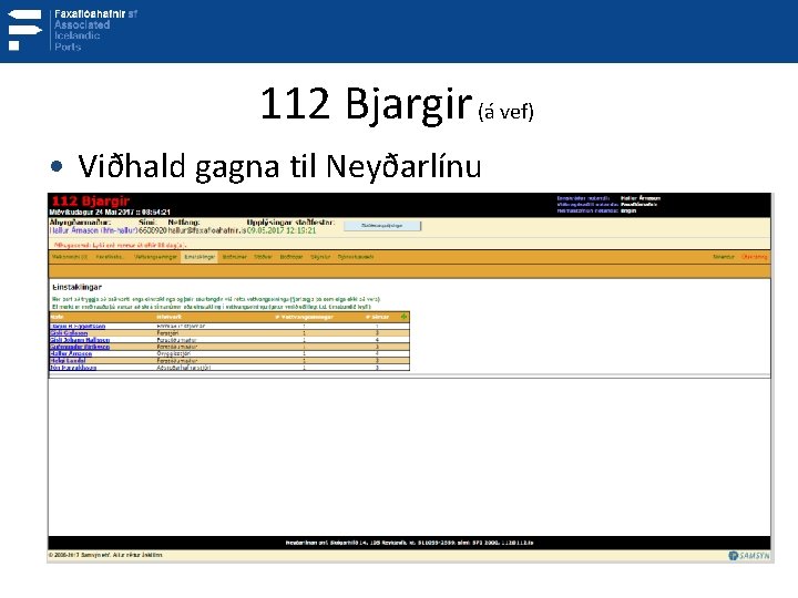 112 Bjargir (á vef) • Viðhald gagna til Neyðarlínu 