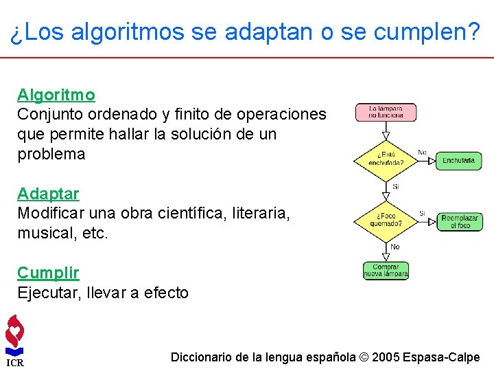 ¿Los algoritmos se adaptan o se cumplen? Algoritmo Conjunto ordenado y finito de operaciones