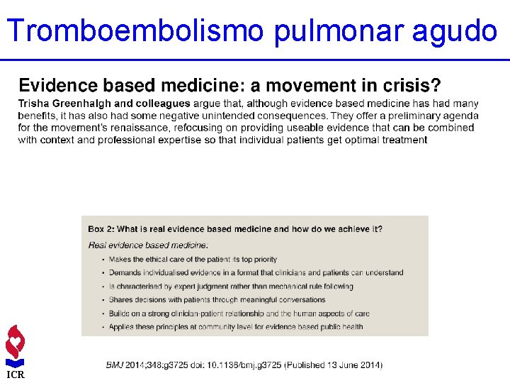 Tromboembolismo pulmonar agudo ICR 