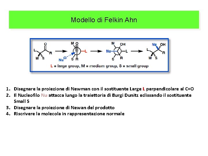 Modello di Felkin Ahn 1. Disegnare la proiezione di Newman con il sostituente Large