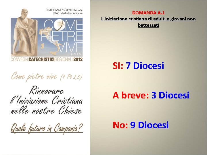 DOMANDA A. 1 L’iniziazione cristiana di adulti e giovani non battezzati SI: 7 Diocesi