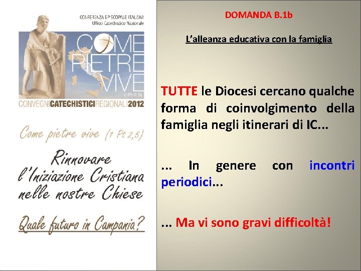 DOMANDA B. 1 b L’alleanza educativa con la famiglia TUTTE le Diocesi cercano qualche