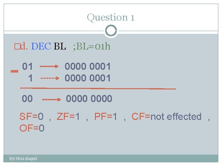 Question 1 �d. DEC BL ; BL=01 h 01 1 0000 0001 00 0000