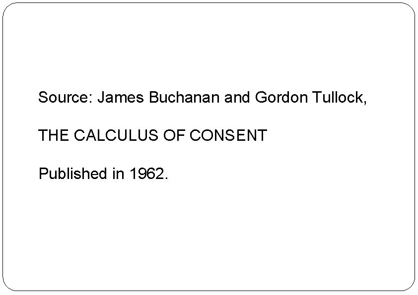 Source: James Buchanan and Gordon Tullock, THE CALCULUS OF CONSENT Published in 1962. 