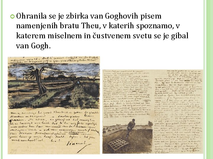  Ohranila se je zbirka van Goghovih pisem namenjenih bratu Theu, v katerih spoznamo,