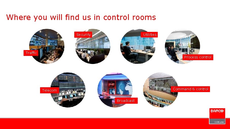 Where you will find us in control rooms Security Utilities Traffic Process control Command