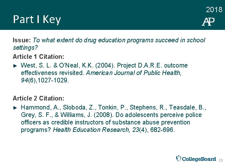 Part I Key 2018 Issue: To what extent do drug education programs succeed in