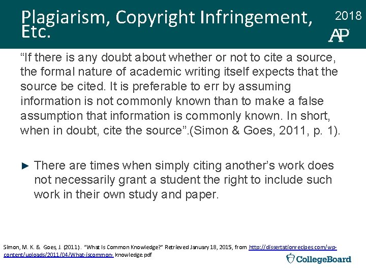 Plagiarism, Copyright Infringement, Etc. 2018 “If there is any doubt about whether or not