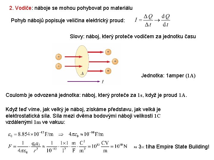 2. Vodiče: náboje se mohou pohybovat po materiálu Pohyb nábojů popisuje veličina elektrický proud: