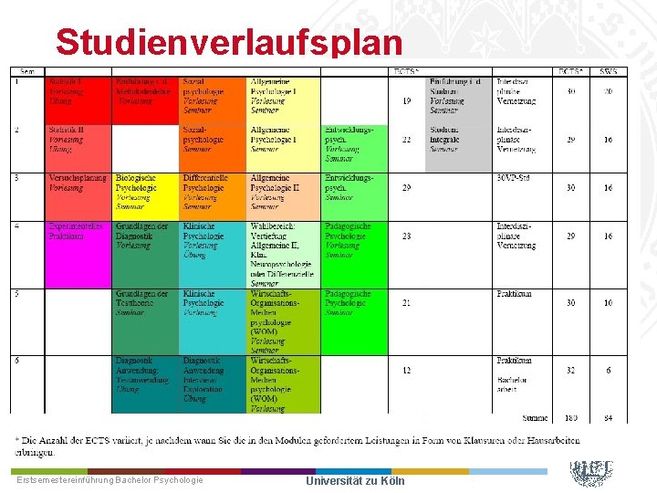 Studienverlaufsplan Erstsemestereinführung Bachelor Psychologie Universität zu Köln 