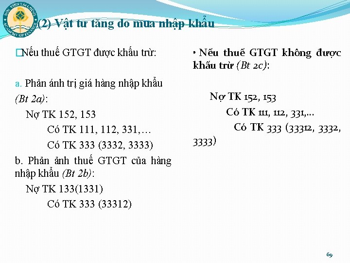 (2) Vật tư tăng do mua nhập khẩu � Nếu thuế GTGT được khấu
