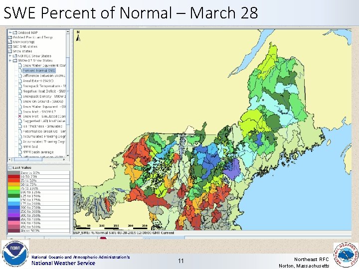 SWE Percent of Normal – March 28 National Oceanic and Atmospheric Administration’s National Weather
