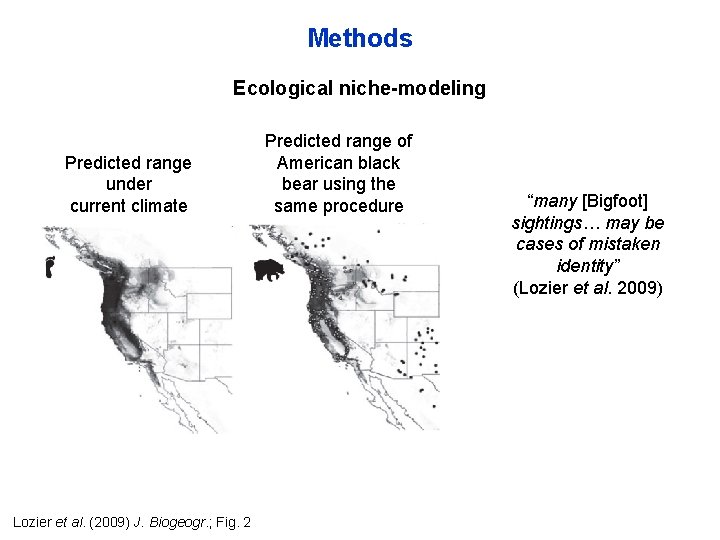 Methods Ecological niche-modeling Predicted range under current climate Lozier et al. (2009) J. Biogeogr.